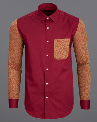 french crown Men Printed Casual Maroon, Yellow Shirt