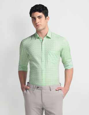 ARROW Men Checkered Formal Green Shirt