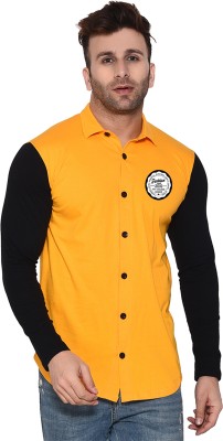 tfurnish Men Color Block Casual Yellow Shirt