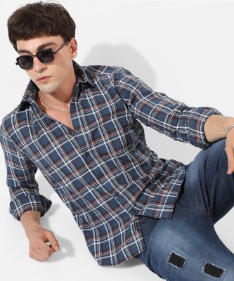 CAMPUS SUTRA Men Checkered Casual Blue, White, Orange Shirt