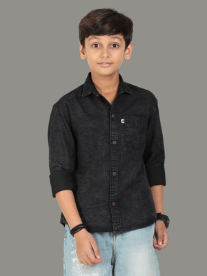 AIDAN PAUL Boys Solid Casual Black Shirt