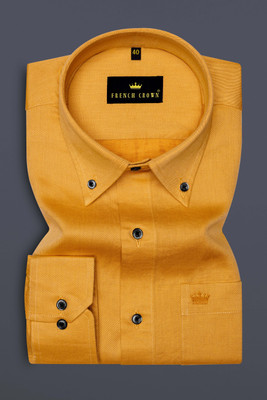 french crown Men Solid Formal Yellow Shirt