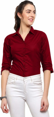 Organic Cleanse Women Solid Formal Maroon Shirt
