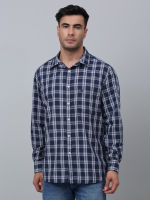 CANTABIL Men Checkered Casual Dark Blue, White Shirt