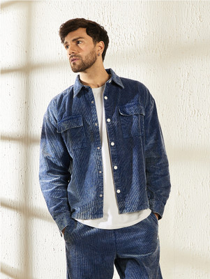 FUGAZEE Men Striped Casual Dark Blue Shirt