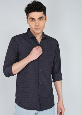 DISHANK CREATION Men Self Design Party Grey Shirt