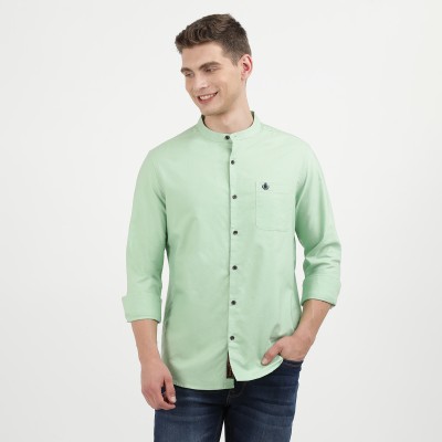 IndoCotton Men Solid Casual Green Shirt