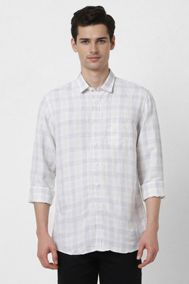 PETER ENGLAND Men Checkered Casual White Shirt