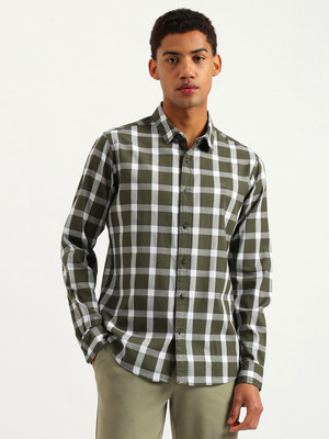 United Colors of Benetton Men Checkered Casual Green Shirt