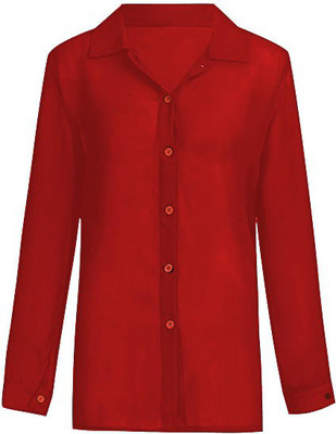 secretlove Women Solid Casual Red Shirt
