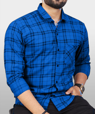 HKV FASHION Men Checkered Casual Blue Shirt