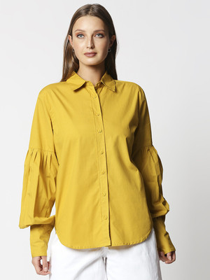 Go Sexy Women Solid Casual Yellow Shirt