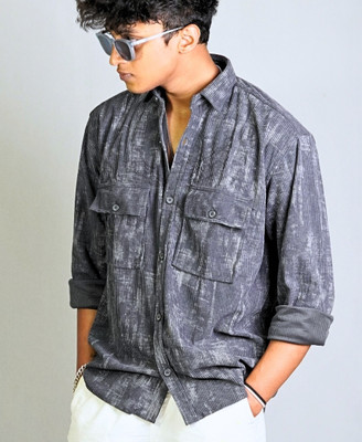 Cloox Men Printed Casual Grey Shirt