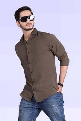 PEARL OCAN Men Self Design Casual Brown Shirt