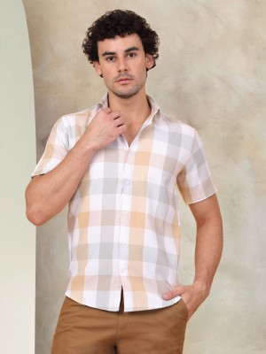 Indian Needle Men Checkered Casual Cream Shirt