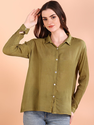 PinkTribe Women Solid Casual Green Shirt