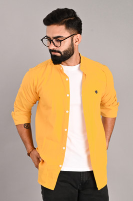FUBAR Men Solid Casual Yellow Shirt