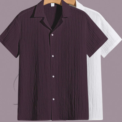 Looksky Men Self Design Casual Purple, White Shirt