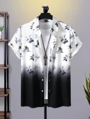 YUKAX Men Printed Casual White Shirt