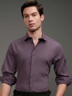 HIGHLANDER Men Self Design Party Purple Shirt