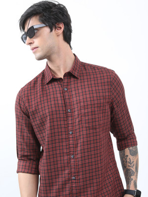 HIGHLANDER Men Checkered Casual Brown Shirt