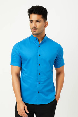 MAHIRAN Men Solid Formal Blue Shirt