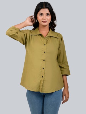 FABISHO Women Solid Casual Green Shirt