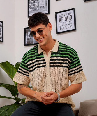 The Indian Garage Co. Men Striped Casual White Shirt
