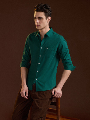 THE BEAR HOUSE Men Solid Casual Green Shirt