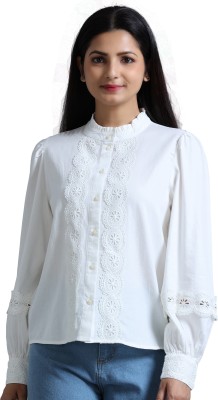 Glam & Chique Women Embroidered Casual White Shirt