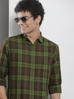 The Indian Garage Co. Men Checkered Casual Green Shirt