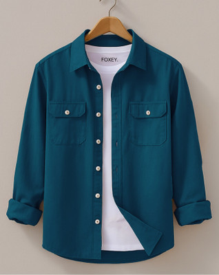 FOXEY Men Solid Casual Dark Green Shirt