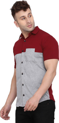 GEUM Men Solid Formal Maroon, Grey Shirt