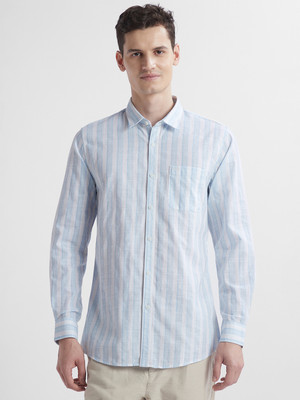 PETER ENGLAND Men Striped Casual White, Blue Shirt