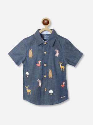 NautiNati Baby Boys Printed Casual Dark Blue Shirt