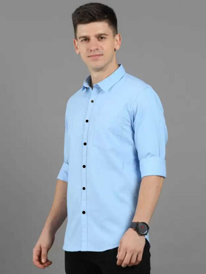 Pribha Fashion Men Solid Formal Light Blue Shirt