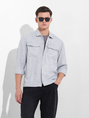 The Indian Garage Co. Men Solid Casual Grey Shirt
