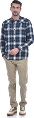 NUMERO UNO Men Checkered Casual Blue Shirt