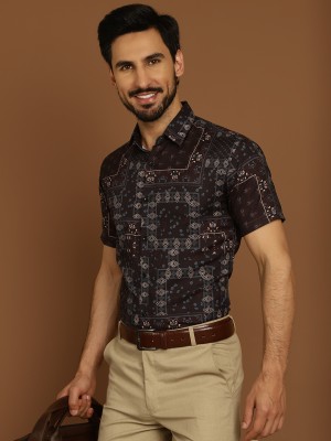 Indian Needle Men Printed Casual Black, Beige, Grey Shirt