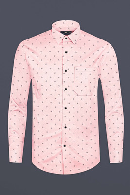 HOC Men Printed Formal Pink Shirt
