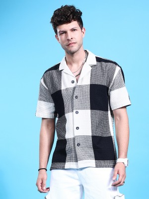 The Indian Garage Co. Men Checkered Beach Wear Cream Shirt