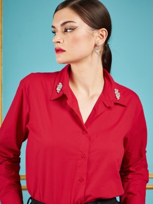 SASSAFRAS Women Solid Casual Red Shirt