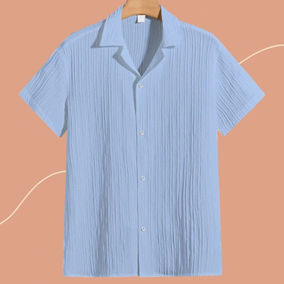 A Dearise Trend Men Self Design Casual Light Blue Shirt