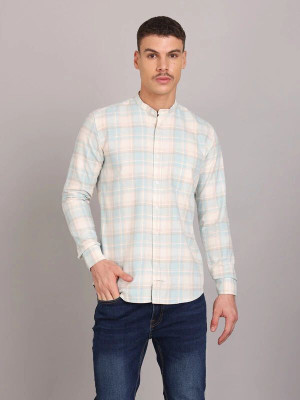 Nanzi Men Checkered Casual Blue Shirt