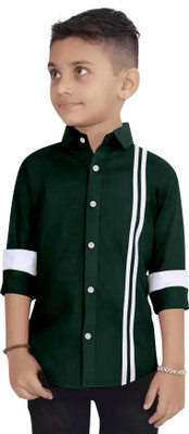 GAZZY CREATION Boys Striped Casual Dark Green Shirt