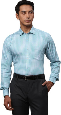 PARK AVENUE Men Checkered Formal Light Blue Shirt