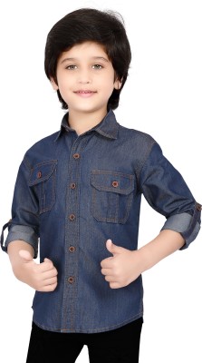 Z&G TRENDS Boys Self Design Casual Dark Blue Shirt