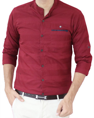FUBAR Men Striped Party Maroon Shirt