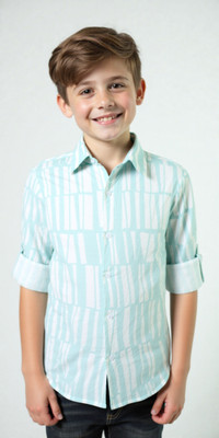 Charchit Boys Printed Casual Green Shirt