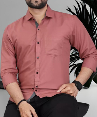 VTEXX Men Solid Formal Pink Shirt